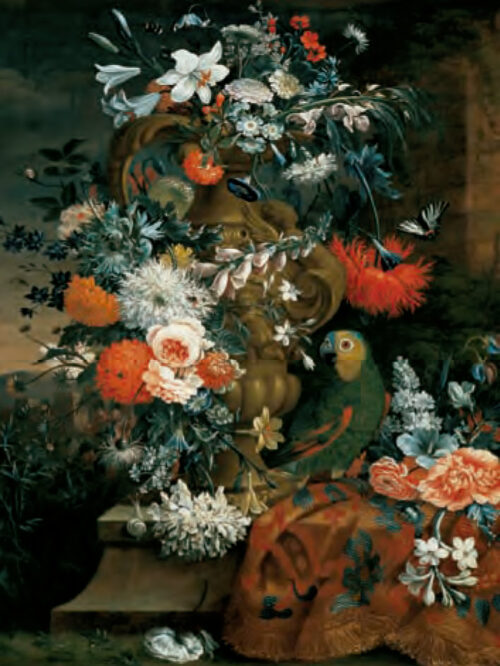 Bouquet di fiori e pappagallo